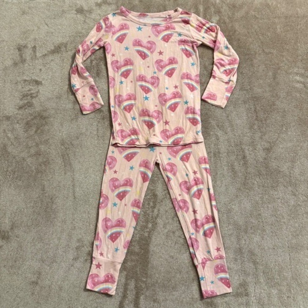 Posh Peanut Kids 2T Pink Rainbow Heart Star Bamboo Viscose Pajama Set 2pc